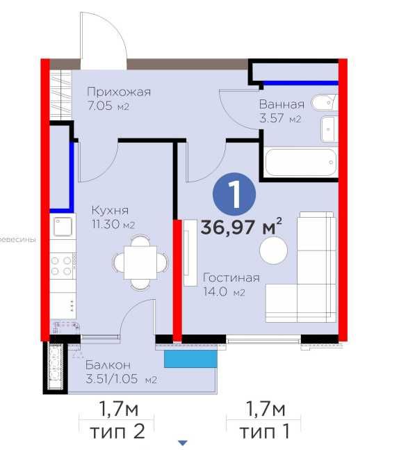 1-комнатная квартира в BI Sanat 36.97 м², Яшнабадский новостройка