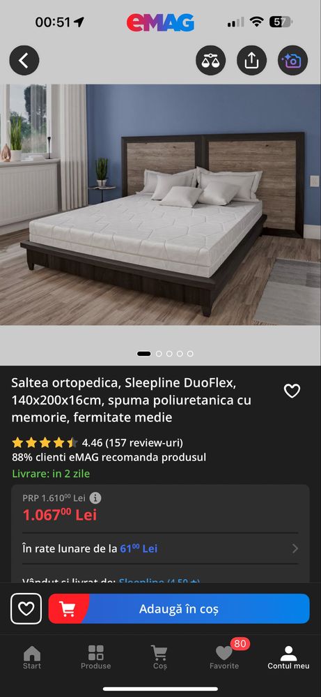 Saltea pat duo flex ca noua