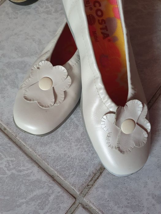 Balerini albi sidefii 38 piele naturala