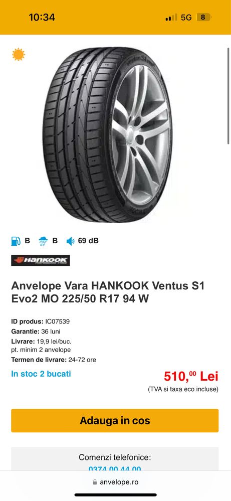 Anvelope | Cauciucuri vara hankook 225/50/r17