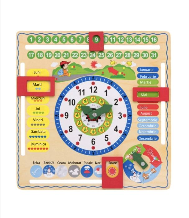 Oferta ! Joc educativ din lemn , învață ceasul , zilele ,luni