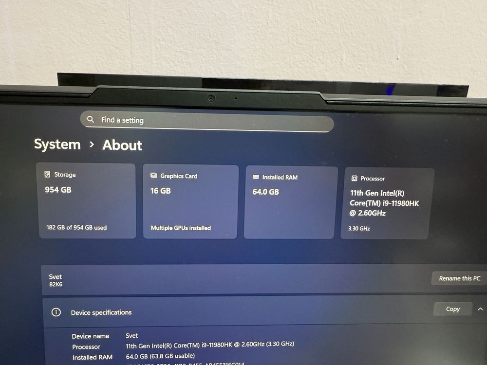 Lenovo Legion 7 RTX 3080 64GB Ram