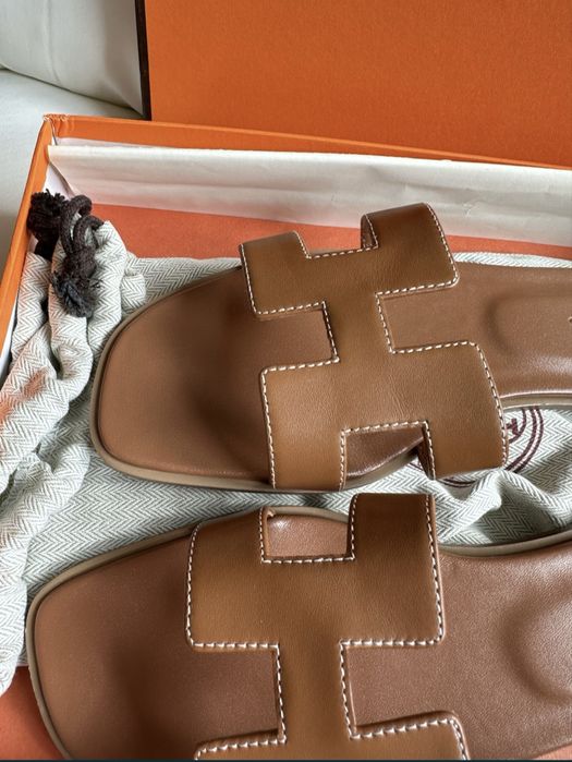 Papuci Slapi Hermes cu cod stantat piele naturala Full Box 36 37 38 39