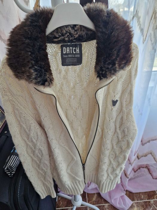 Flanel DATCH crem cu guler blană ecologică – stil retro masculin