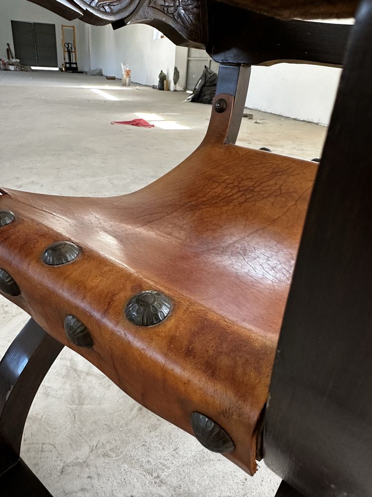 Античен стол със седло от естествена кожа 1900s Dante X-chair
