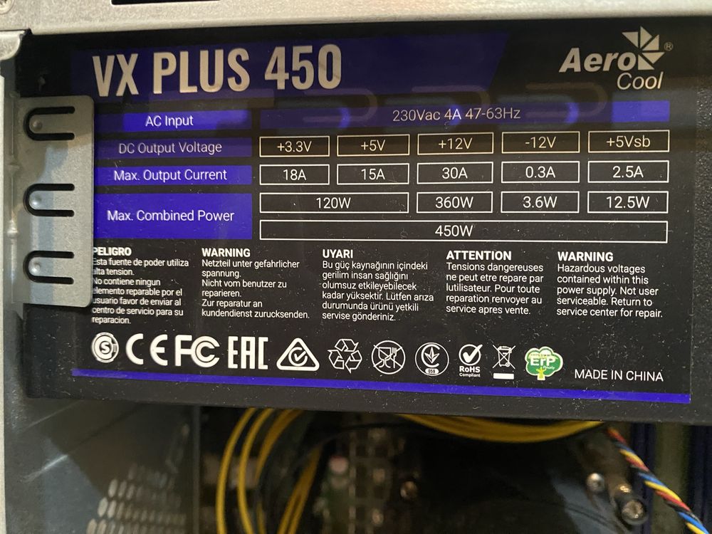 Продам блок питания AeroCool VX Plus 450W