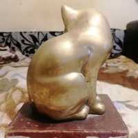 Statuetă pisică veche din bronz