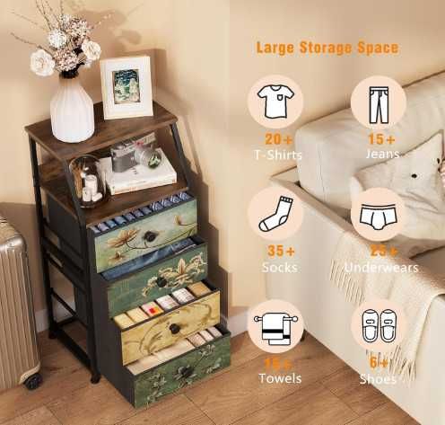 Скрин VEDECASA, скрин с 4 чекмеджета от плат, с отворен рафт