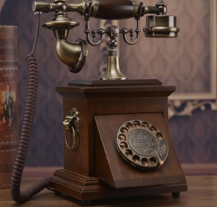 Телефон из массива дерева с вращающимся циферблатом, телефон, старинны