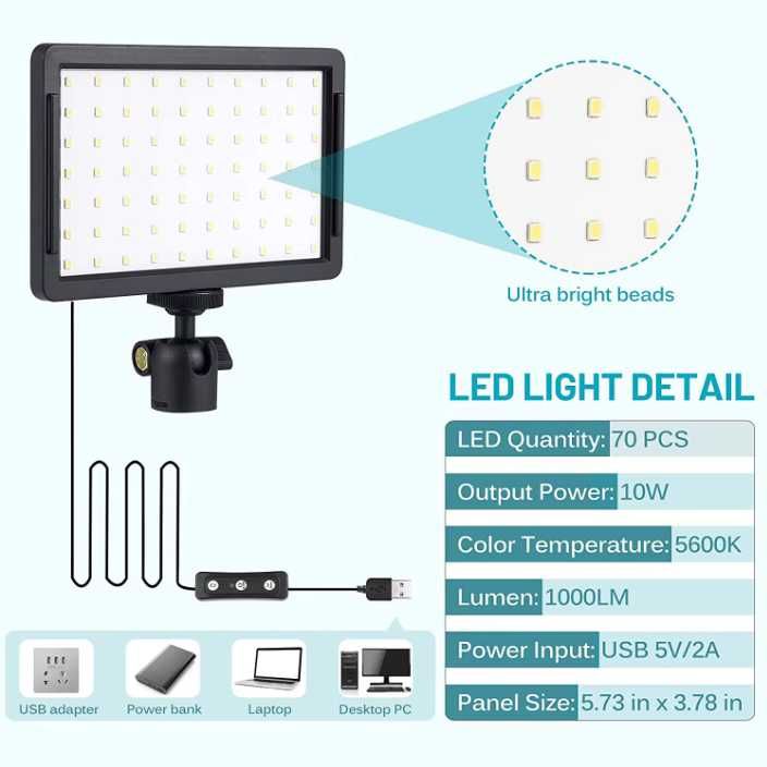 LED панел , видео осветление 2х 10W стойка за статив , RGB филтри