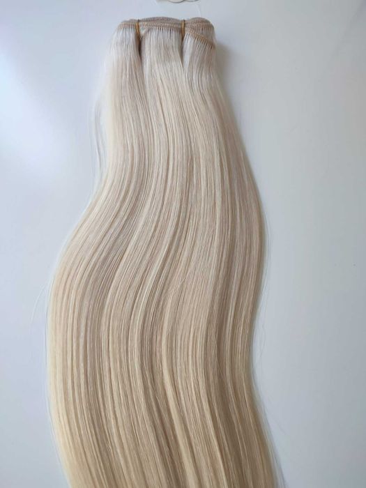 100% естествена коса, екстеншъни от един донор - бяло русо, 55см
