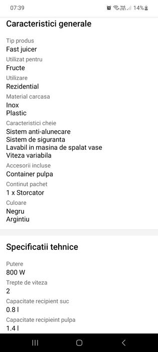 Vand storcator fructe si legume