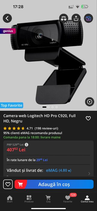 Camera web Logitech HD Pro C920, Full HD, Negru