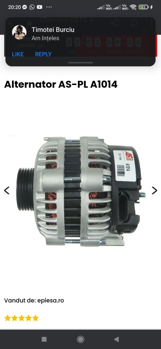 Alternator AS-PL A1014PR  compatibil Twingo1 ,Clio 1,2Kangoo1
RENAULT