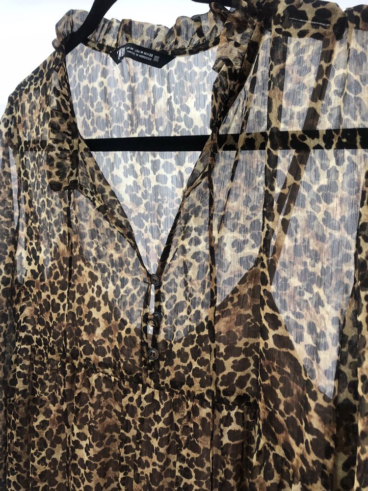 Rochie scurta dama Zara cu animal print din voal