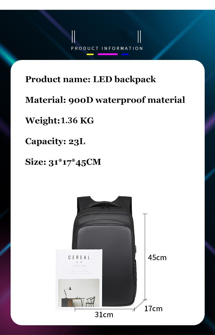 Раница със Smart LED програмируем екран водоустойчива