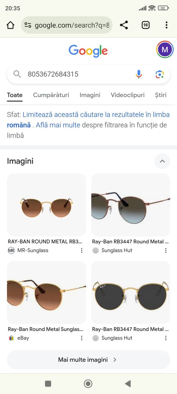 Ochelari Ray Ban originali, noi, maro/auriu, sticla, unisex