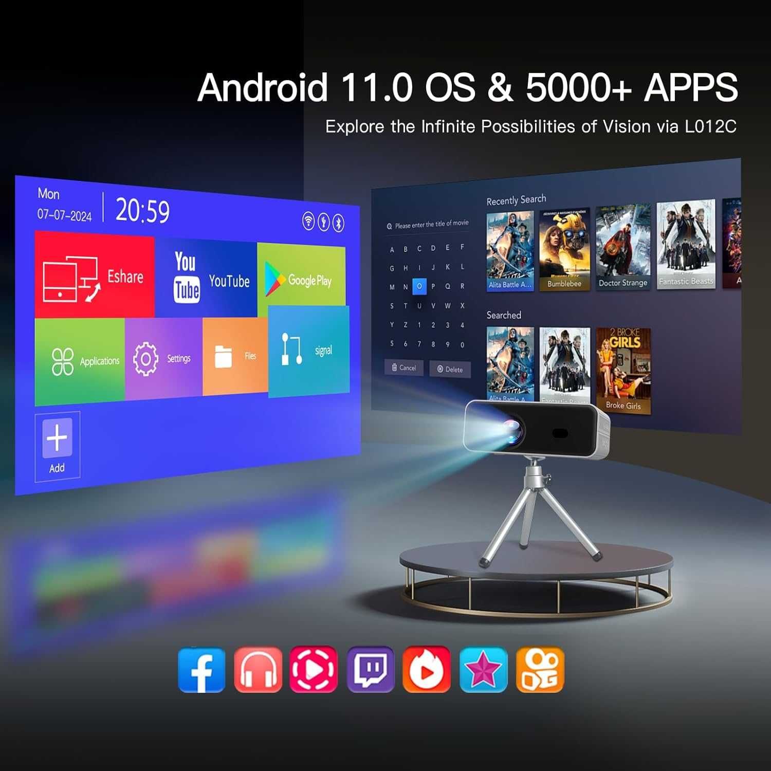 4K LED проектор LYNCAST с WIFI и Bluetooth Вграден Android TV 11