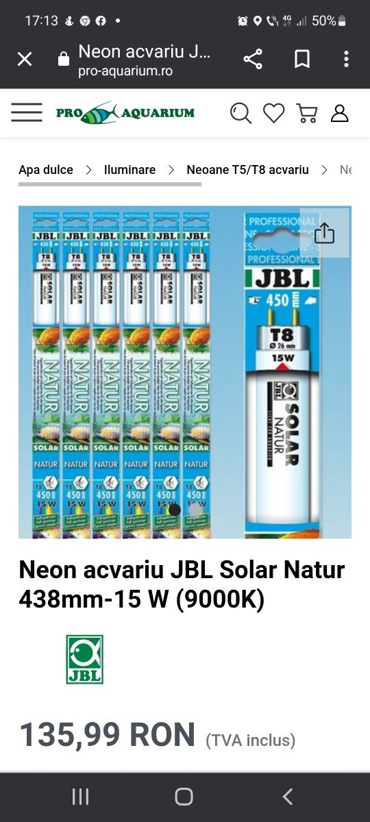 Neon acvariu jbl solar natur 438 mm