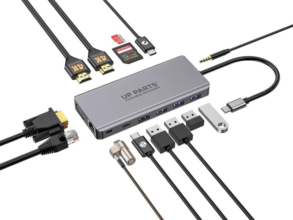 Нова проверена докинг станция UP PARTS usb-C хъб, UP-DS-9830K, 14 в 1