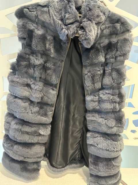 Vestă damă din blană naturală chinchila și piele vițel, mărime S/36