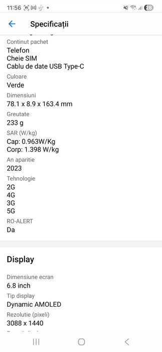 Vând Telefon mobil Samsung Galaxy S23 Ultra, Dual SIM, 8GB RAM, 256GB