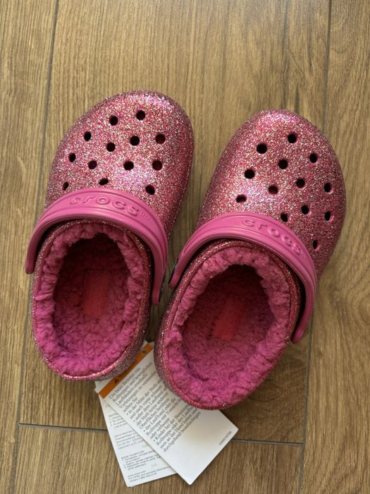 Нови Crocs детски розови брокат с етикет 24/25 размер