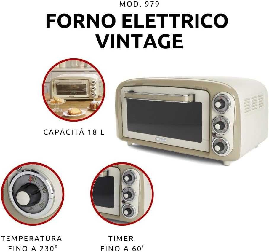 Фурна Ariete 979 Vintage 18L (Бежова) 1380W Готварска печка