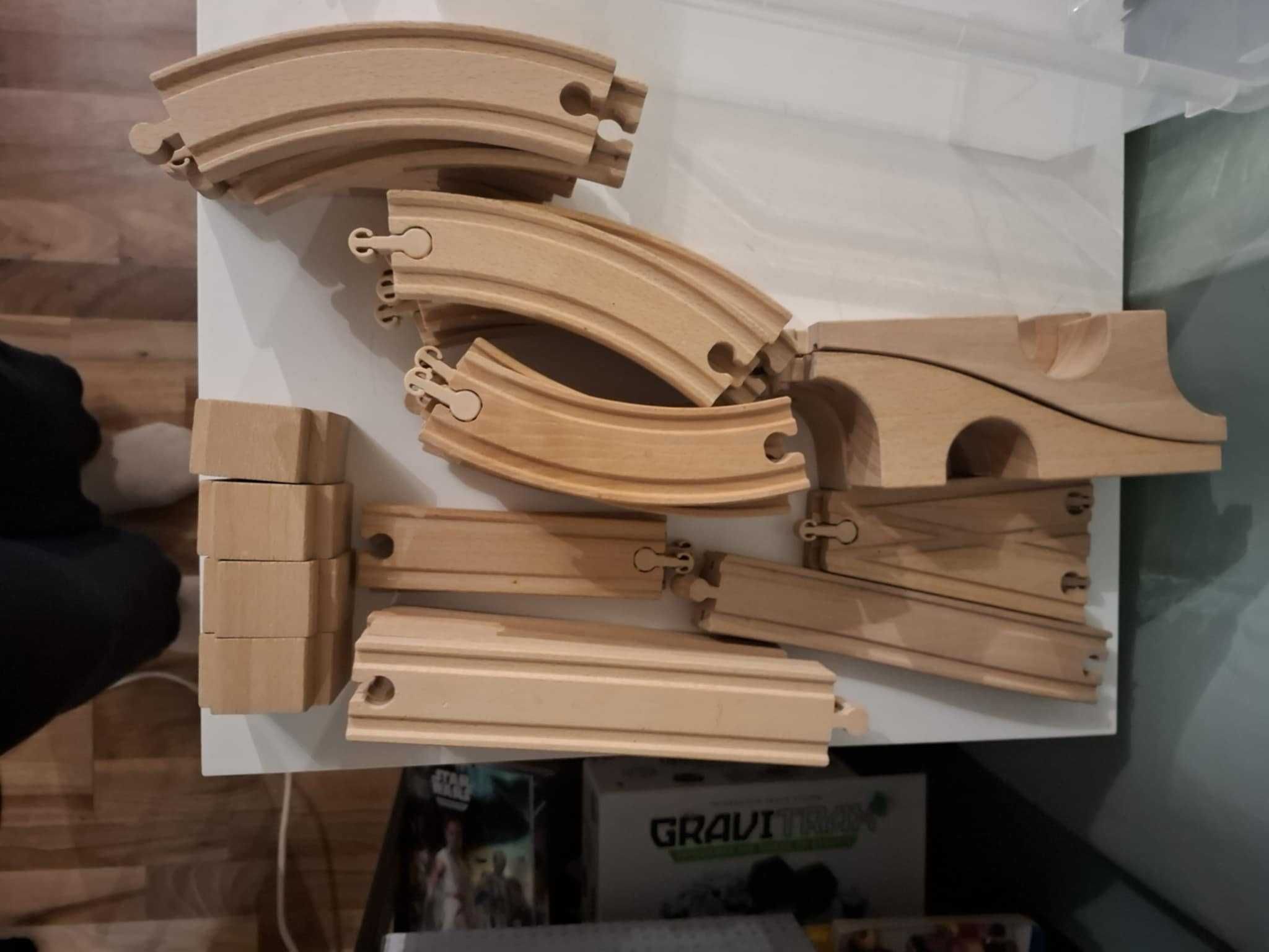 Дървено влакче с релси – IKEA + 24 вагончета + Thomas & Friends