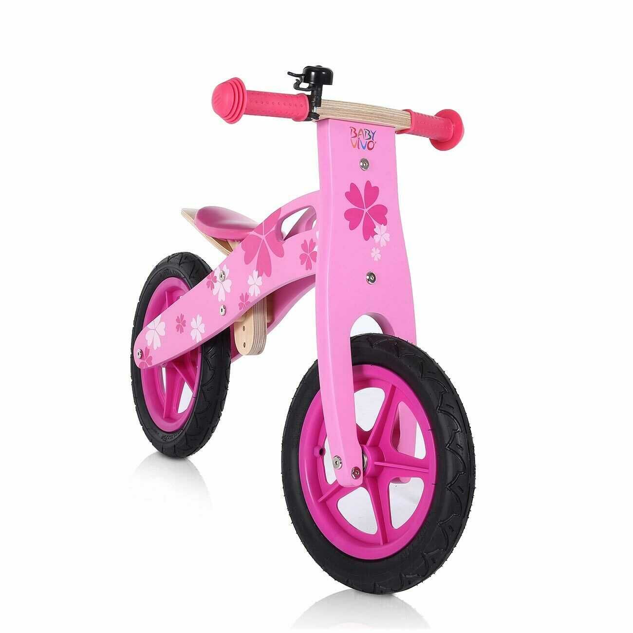 Bicicleta fara pedale din lemn copii, Baby Vivo, roz