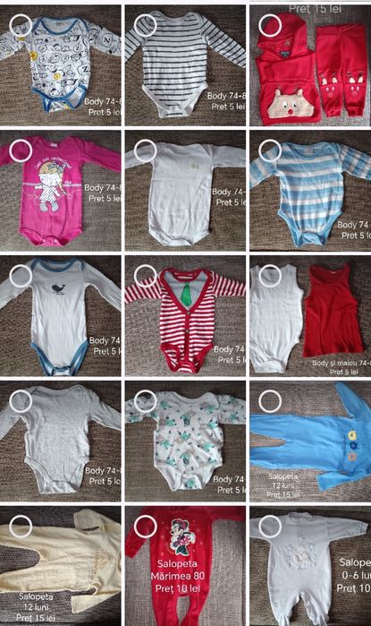 Vând body 74-80, pantaloni, ciorapi, salopete bebe 0-6 luni
