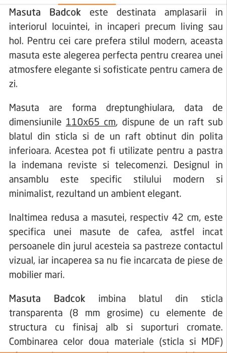 Masuta badcoka de sticla