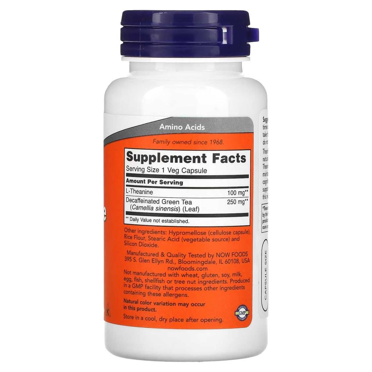 NOW Foods L-теанин 100 мг, 90 капсул. Л-тианин, L-theanine, L-teanin