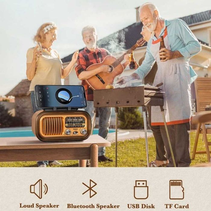 Соларно ретро радио Golon RX-BT628S – Gold с Bluetooth