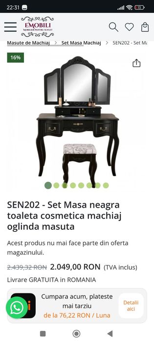 Masa  cosmetica /machiaj -lemn masiv