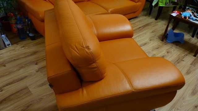 Италианска КОЖЕНА и ДЪРВО Гарнитура с Масивен Диван и 2бр. Фотьойли!