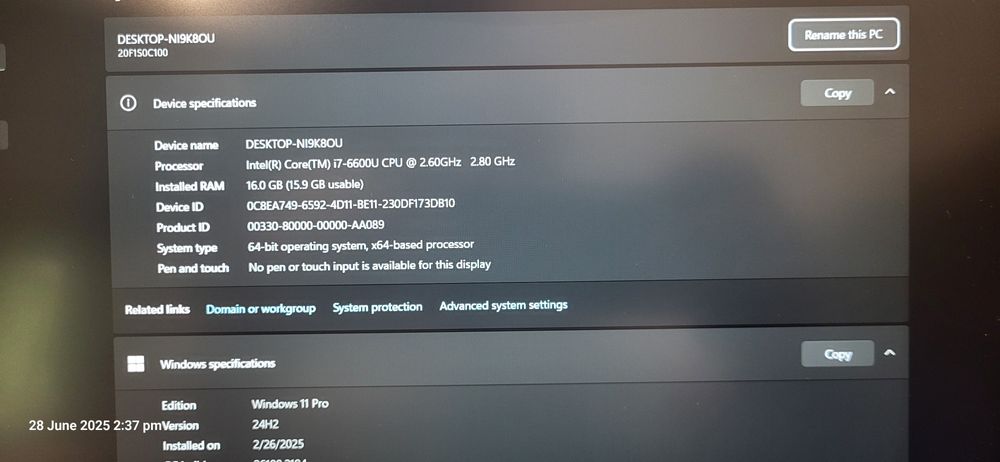Lenovo L560 - Intel i7-6600, 16Gb