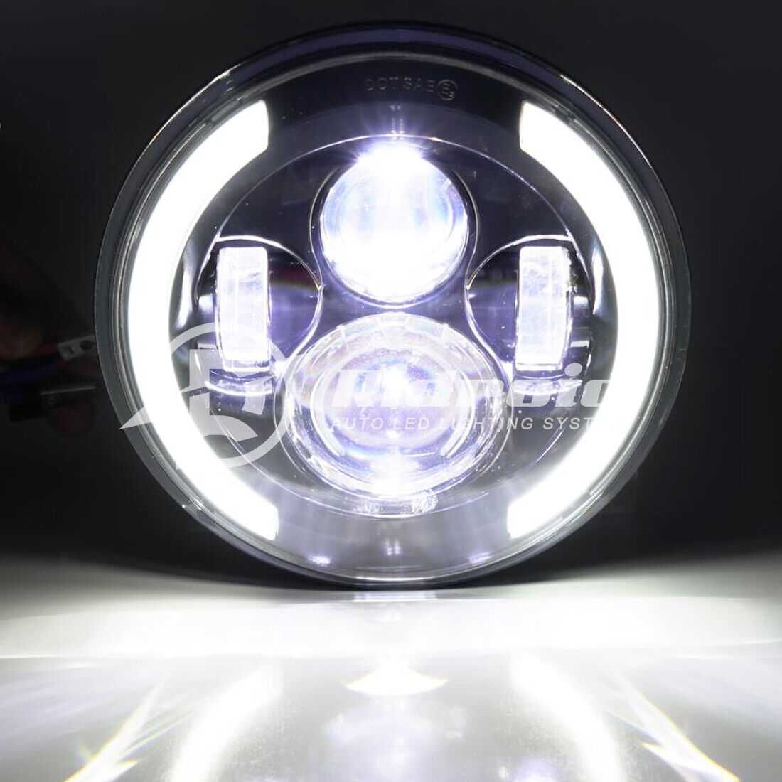 Комплект Кръгли LED фарове 70W H4 букса, къси, дълги, дневни + мигач
