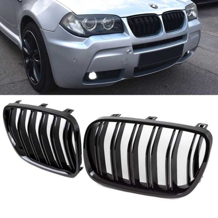 Grile Duble M Nari Bara Fata BMW X3 E83 Facelift 2007-2011, Negru Luci