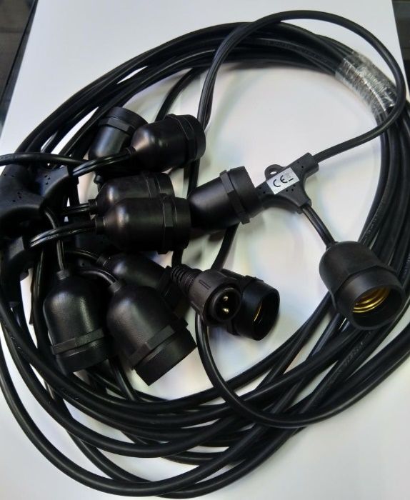 Декоративен кабел 10м-10 фасунги и 15м-15 фасунги- влагозащитен. ПРОМО