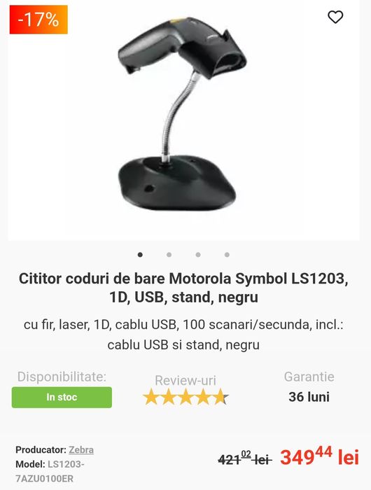 Cititor coduri bare Scaner Motorola LS1203 USB