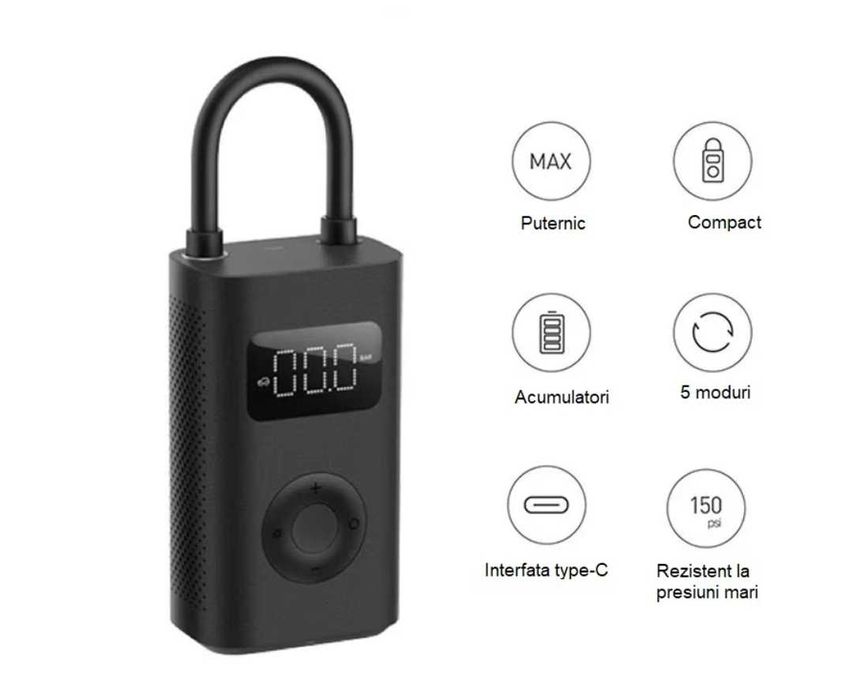 Compresor auto, afisaj digital LCD, Lanterna LED, baterie 4000 mAh