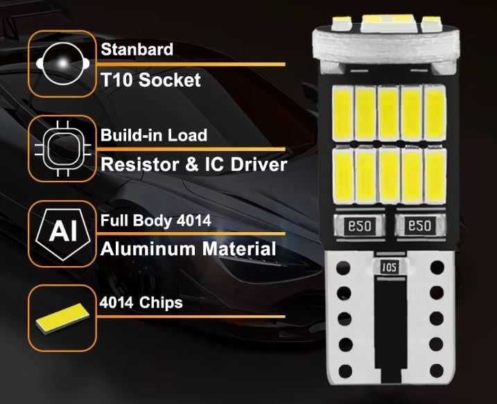 LED/Лед диодни крушки за габарит/интериор Т10 W5W, бяла светлина, 400L