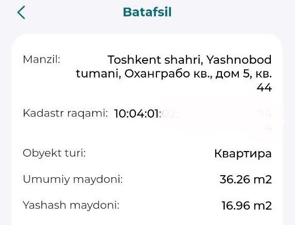 Toshkent shahar Yashnobod tumani Uy sozlarda! 1/2 xona 4-etajli 3-etaj