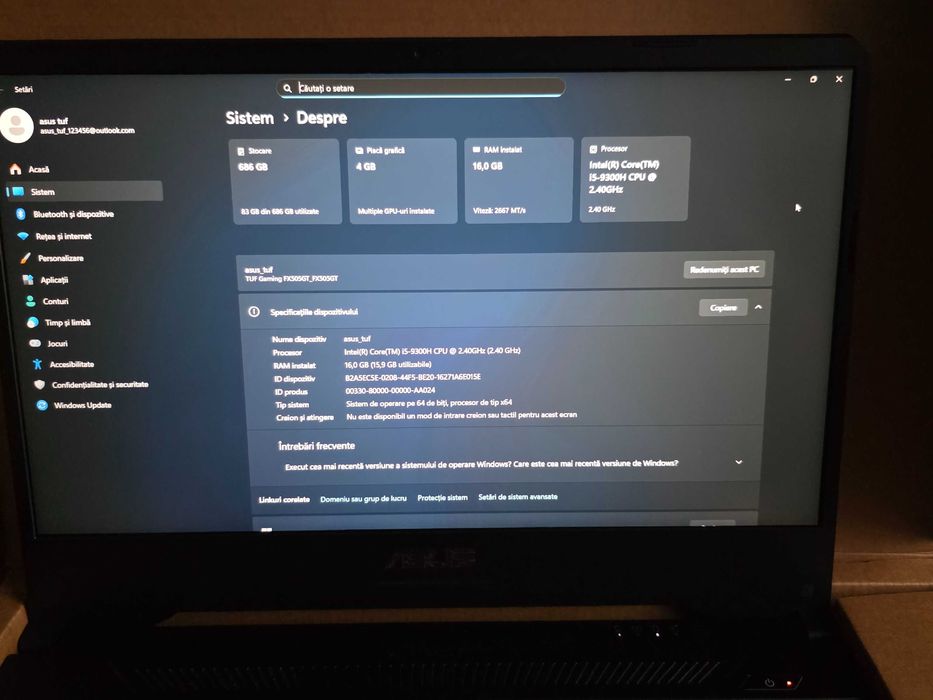 vand laptop asus gaming tuf fx505gt, i5, gtx1650, an 16-11-2020