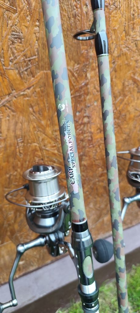 Set 4 Lansete Carbon 3,90m,3,75 LBS,4 Mulinete 10000,Rod Pod Echipat