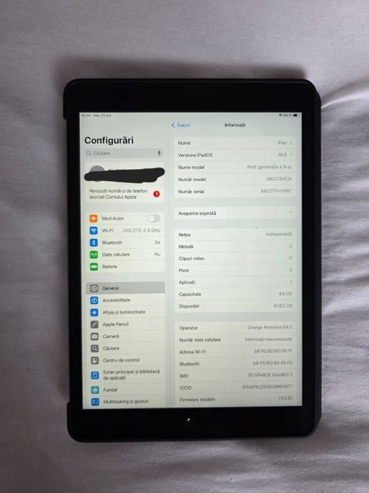 Apple IPad Generatia 9 Stocare 64Gb CELULAR+ WI-FI impecabil