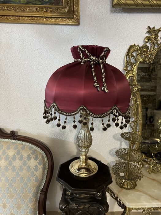 Picior din  sticla cu bronz/abajur matase