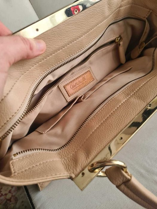 Geantă Musette din piele bej