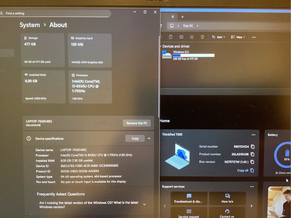 Lenovo T580 + чанта Леново + зарядно и мишка